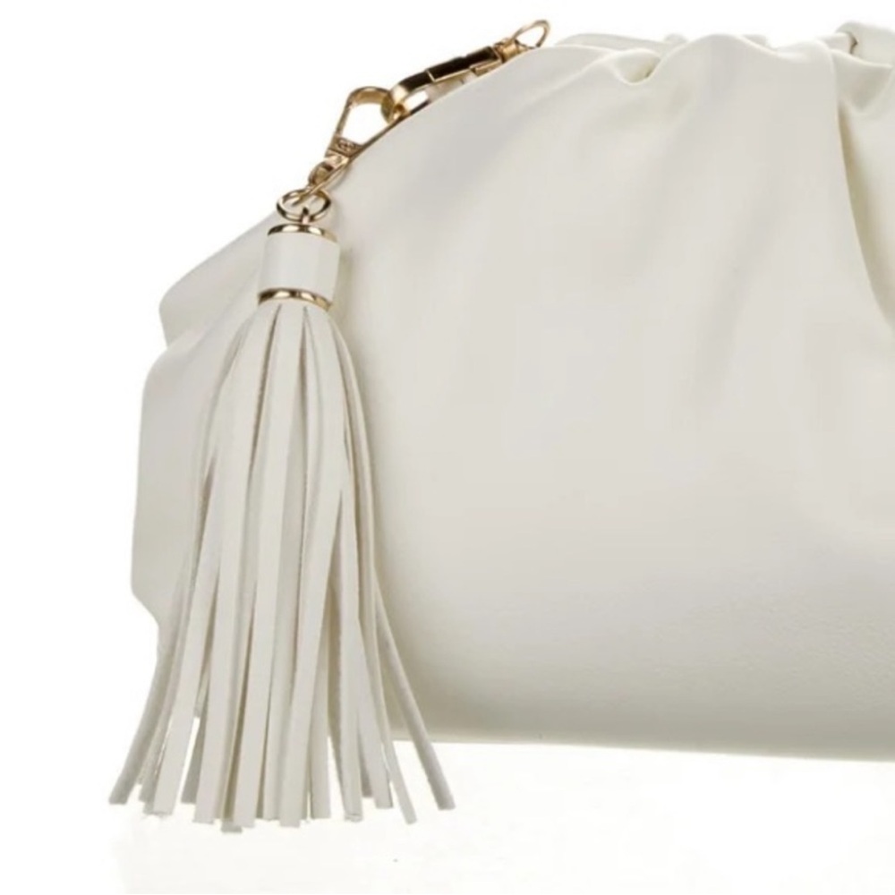 New Understated Leather clamshell clutch  Vegan Leather handbag/Crossbody ivory - Picture 3 of 16